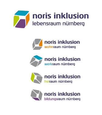 Logo von noris inklusion in unterschiedlichen Varianten