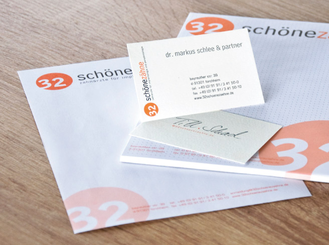 Geschäftspapiere, Praxis 32 schöne Zähne Dr. Markus Schlee
